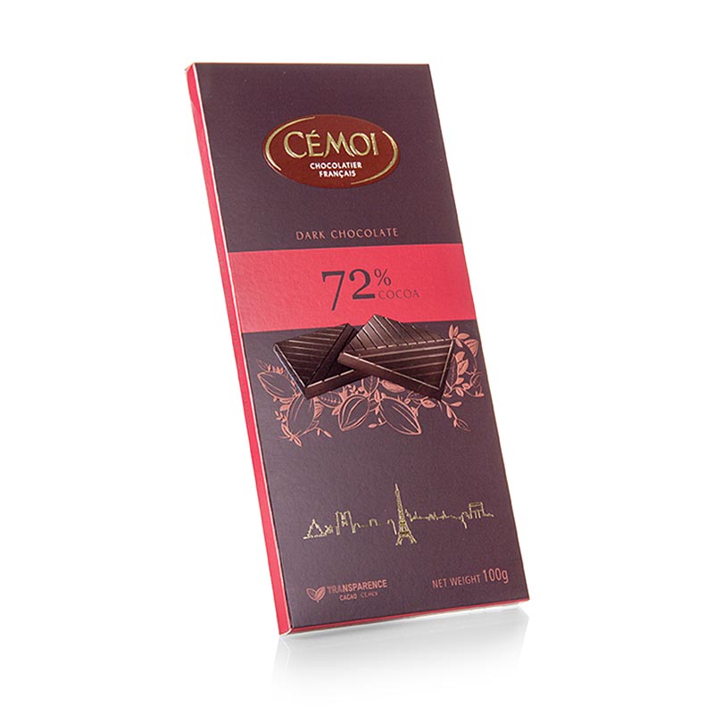 Baton de ciocolata - neagra 72% cacao, Cemoi - 100 g - Hartie