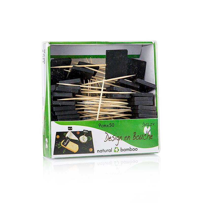Drewniane szaszlyki z tabliczka lupkowa 3,5 x 2,5 cm - 50 sztuk - torba