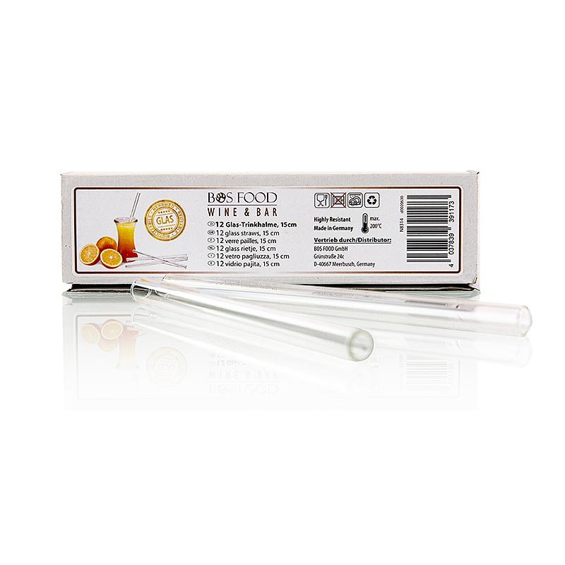 Cam Bardak - Icme Pipeti, 15 cm (Sarap ve Bar Serisi) - 12 adet - kutu