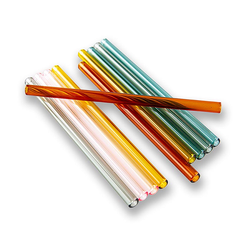 Paie de baut din sticla (borosilicat), drepte si colorate, Ø8mm (perete 1,5mm), 15cm - 10 bucati - sac