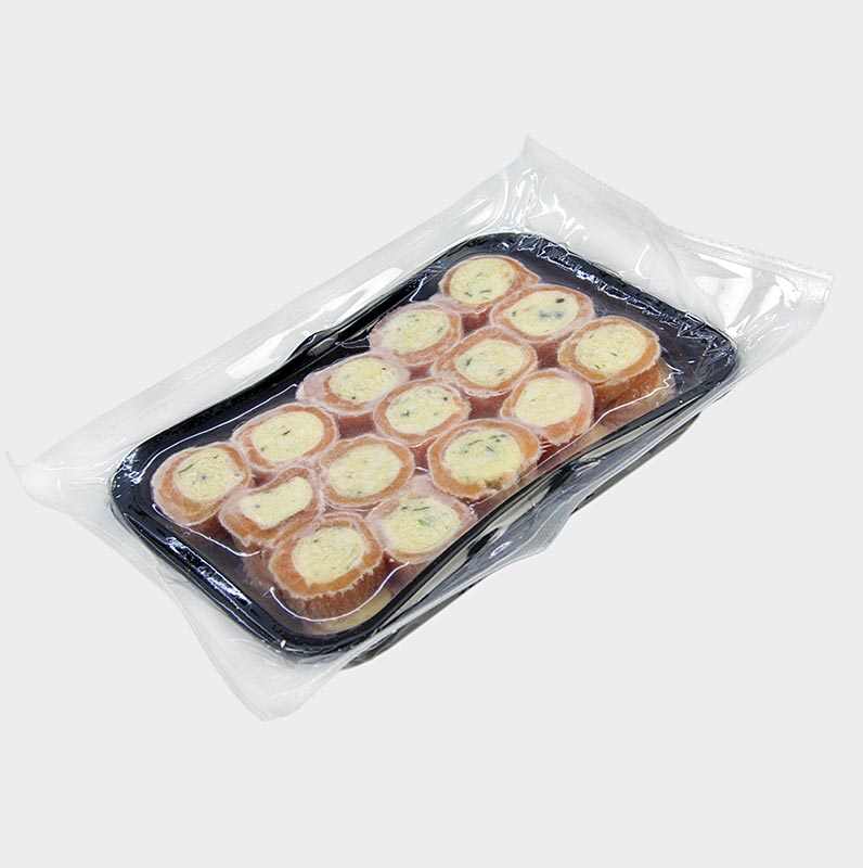 Gerookte zalmrollade, Mediterraans, met olijven en roomkaas - 300 g, 30 x 10 g - karton