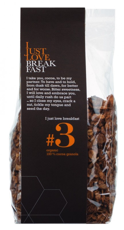c. 3 Kakaova granola, bio, chrumkave musli s kakaom, bio, I Just Love Breakfast - 250 g - balenie