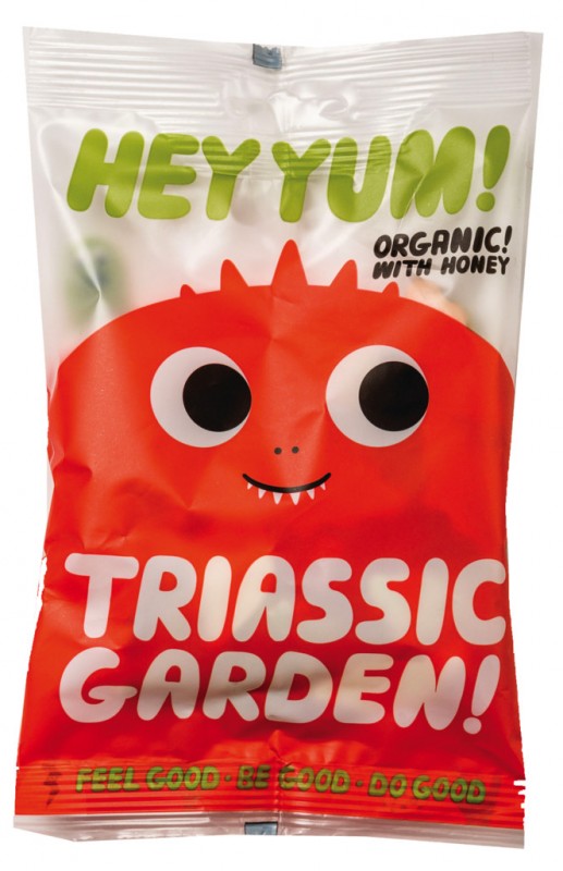 Triassic Garden, organsko, sadni gumi z medom + jogurt, organsko, Hey Yum! - 8 x 100 g - zaslon
