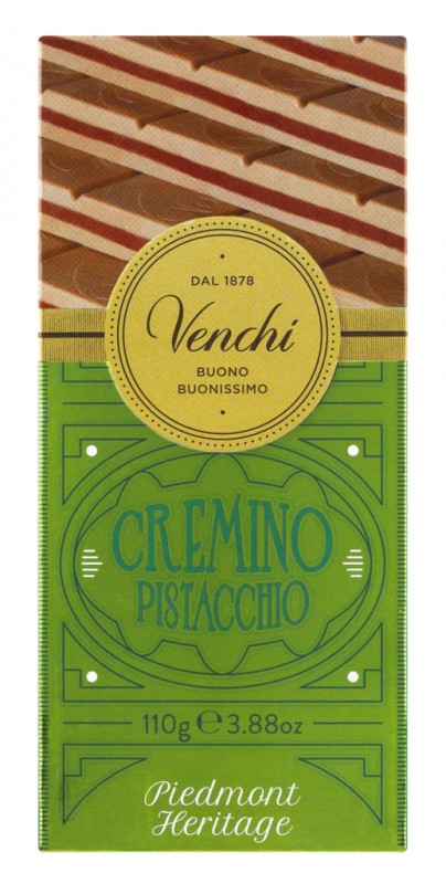 Pistacija kremino ploscica, Gianduia pistacija cokolada, rahlo soljena, Venchi - 110 g - Kos