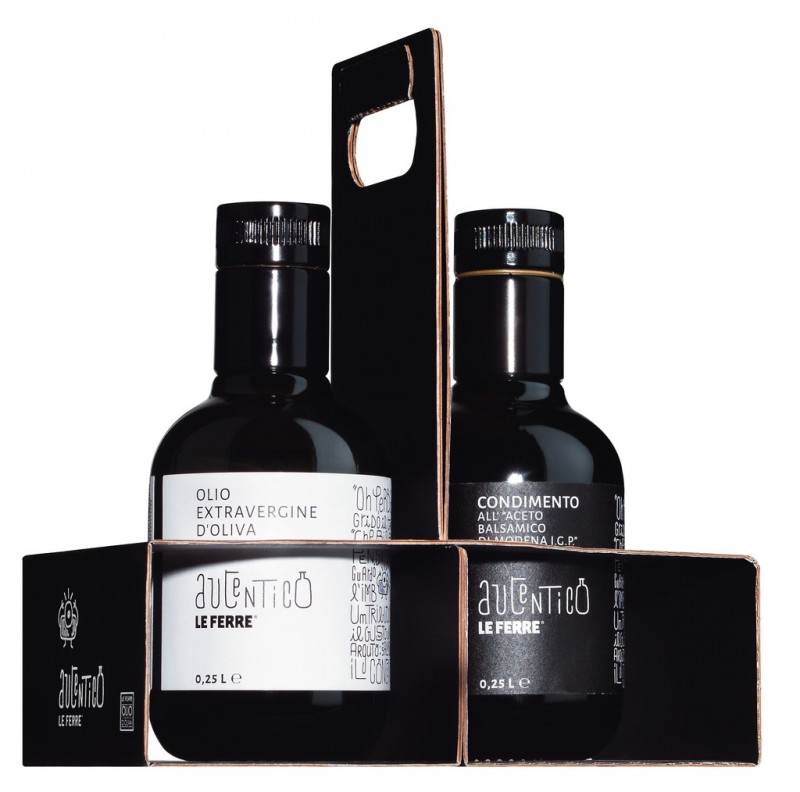 Autentico Duo Olio ekstra djevicansko + kondimento, maslinovo ulje + preljev sa balzamicnim sircetom u nosacu, Le Ferre - 6 x 2 x 250 ml - Karton