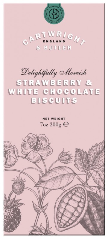 Jahodove a bile cokoladove susenky, bila cokolada a jahodove susenky, baleni, Cartwright a Butler - 200 g - balicek