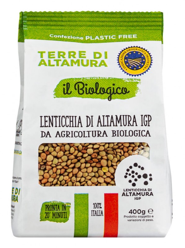Lenticchia di Altamura IGP, organiczne, soczewica, organiczne, Terre di Altamura - 400g - torba