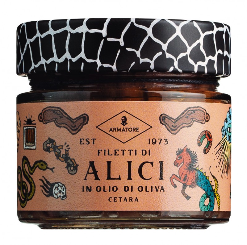 Alici in olio, anchois w oliwie z oliwek, Armatore - 195g - Szklo