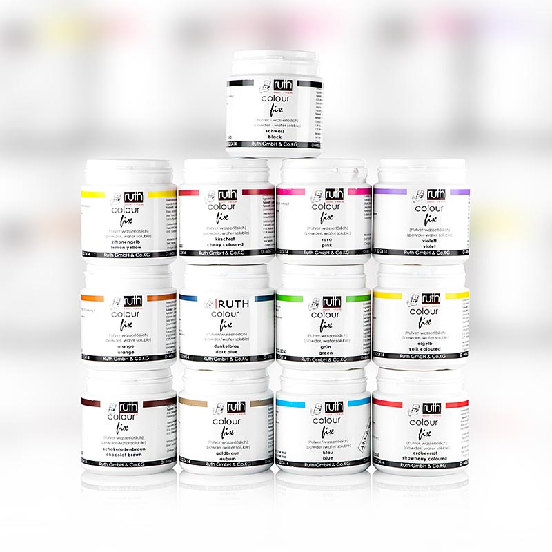 Sortiment colorant alimentar, solubil in apa, 13 culori, 9150, Ruth - 650g, 13 x 50g - Pe poate