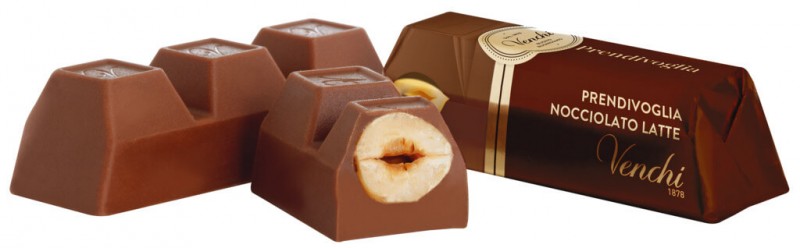 Sutlu Cikolata Prendivoglia, tam findikli sutlu cikolata barlari, Venchi - 1.000 gr - kilogram