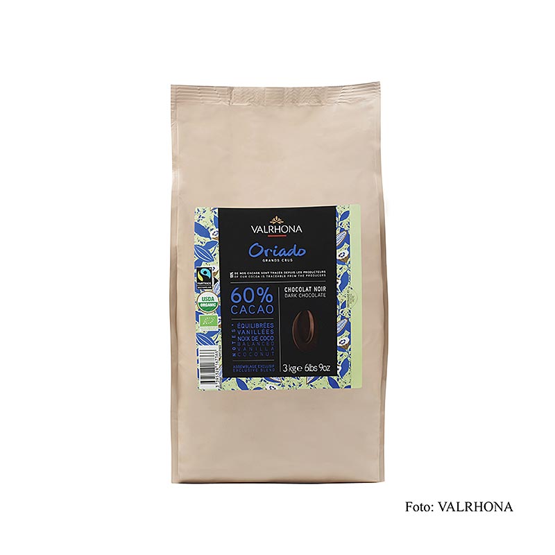 Valrhona Oriado, Couverture Dark, Callets, 60% kakao, bio - 3 kg - taska