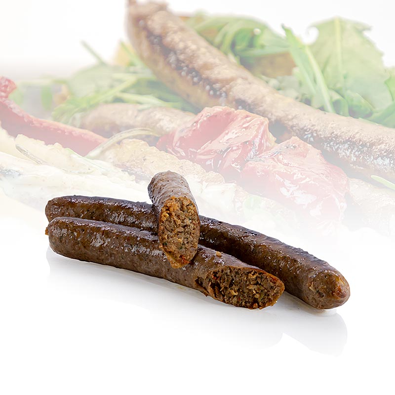 Merguez od pasene govedine i Moorschnuckea, pecena bratwurst, sirova, kalibar - 300g, 6 x 50g - vakuum Merguez od pasene govedine i Moorschnuckea, pecena bratwurst, sirova, kalibar - 300g, 6 x 50g - vakuum
