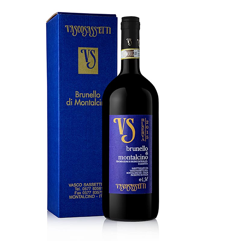 2015 Brunello di Montalcino RISERVA, wytrawny, 14,5% obj., Vasco Sassetti - 1,5 l - Butelka 2015 Brunello di Montalcino RISERVA, wytrawny, 14,5% obj., Vasco Sassetti - 1,5 l - Butelka
