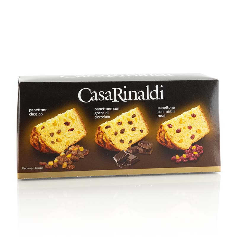 Zestaw do ciast bozonarodzeniowych Panettone (klasyczny / zurawinowy / czekoladowy), Casa Rinaldi - 300g, 3x100g - Karton