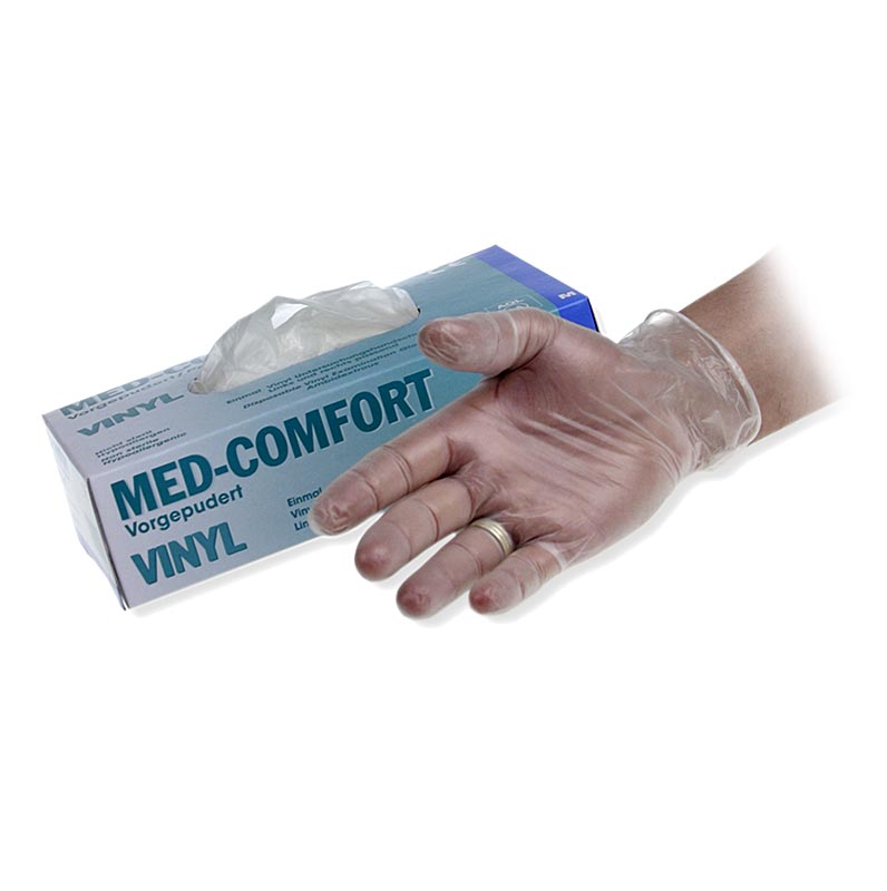 Disposable gloves, light, size M / 7-8, made of vinyl, lightly powdered, in a caddy - 100 hours - box