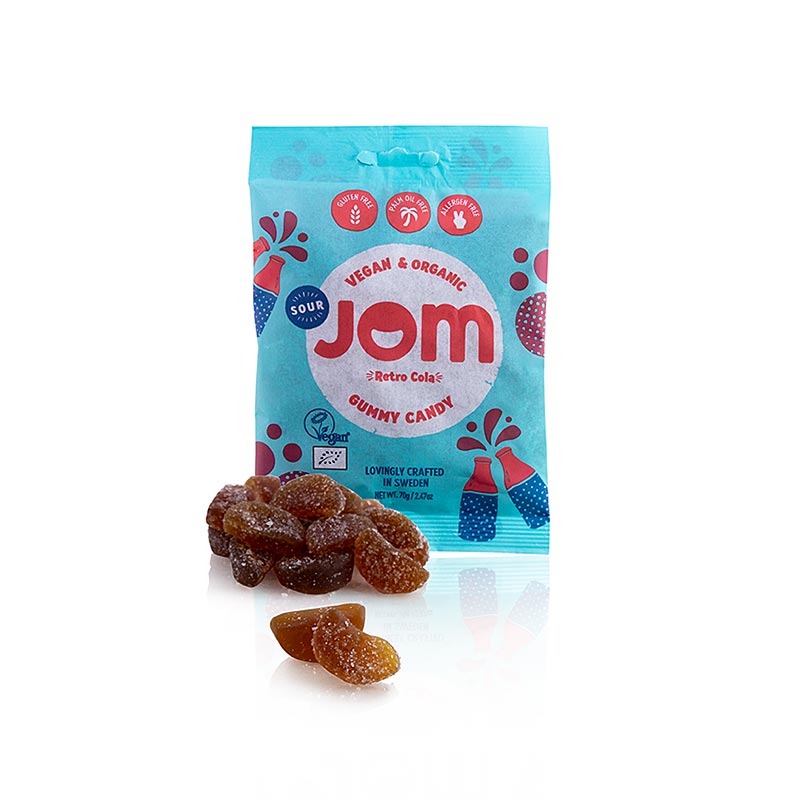JOM - Gumeni bomboni Sour Retro Cola, veganski, organski - 70g - vrecica JOM - Gumeni bomboni Sour Retro Cola, veganski, organski - 70g - vrecica