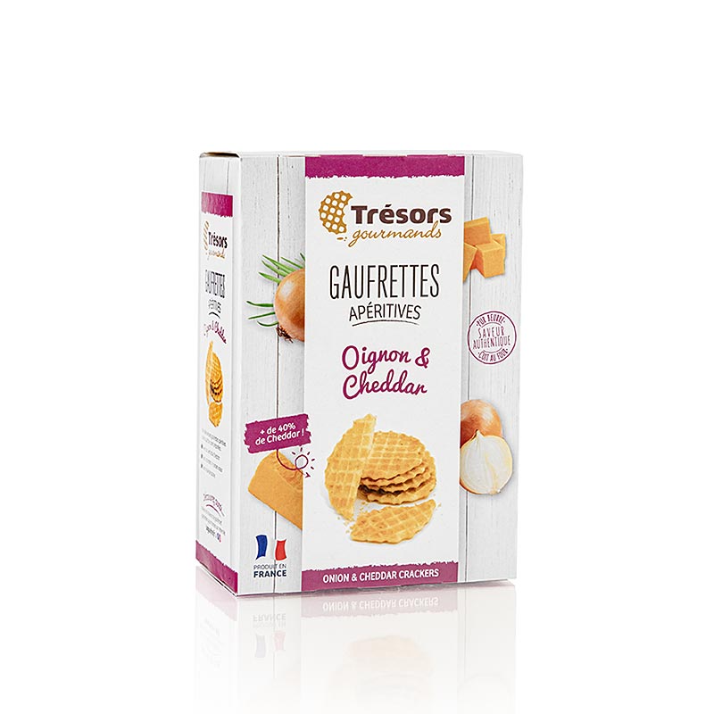 Barsnack Tresors - francia Mini gofri hagymaval es cheddar sajttal - 60g - Karton