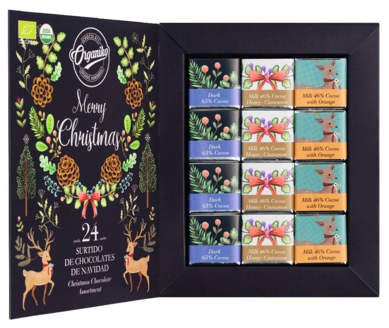 Bozicni cokoladni asortiman, organska, mjesavina cokolade s okusom, organska, organska cokolada - 110 g - paket Bozicni cokoladni asortiman, organska, mjesavina cokolade s okusom, organska, organska cokolada - 110 g - paket