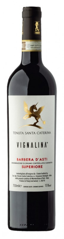 Barbera d`Asti sup. DOCG Vignalina, wino czerwone, Tenuta Santa Caterina - 0,75 l - Butelka Barbera d`Asti sup. DOCG Vignalina, wino czerwone, Tenuta Santa Caterina - 0,75 l - Butelka