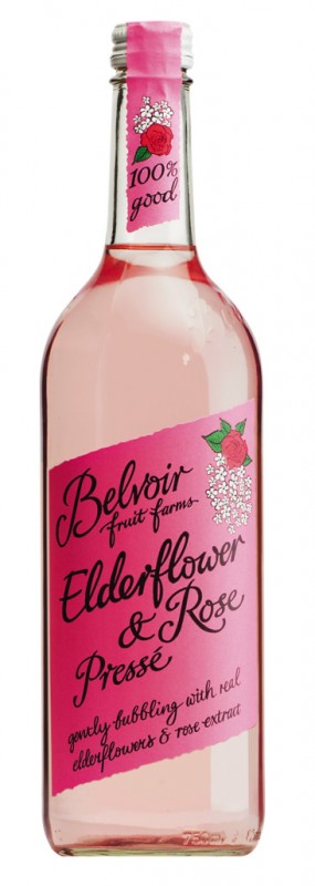 Nacisnij Kwiat czarnego bzu i roze, Lemoniada rozana z kwiatem czarnego bzu, Belvoir - 0,75 l - Butelka