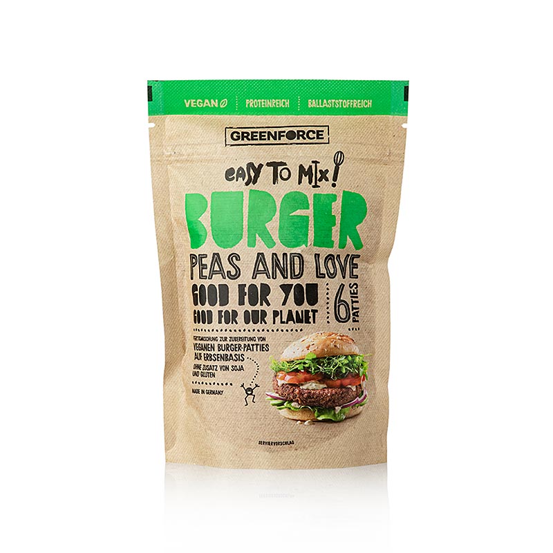 Bezelye proteininden yapilmis vegan burger kofteleri icin Greenforce hazir karisimi - 150g - canta