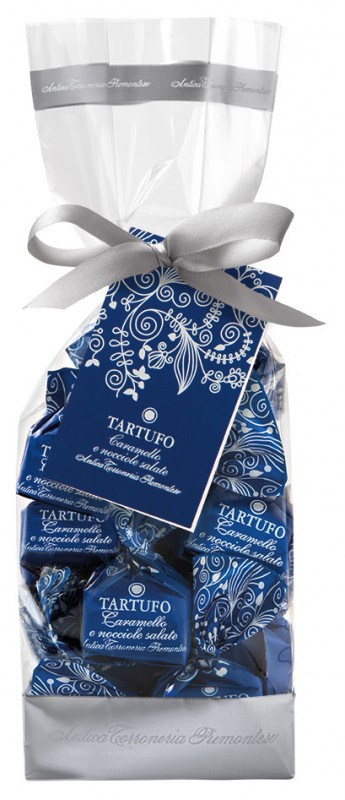 Tartufi dolci caramello e nocciole sal., sacchetto, trufe de ciocolata alba cu caramel + alune intregi, punga, Antica Torroneria Piemontese - 200 g - sac