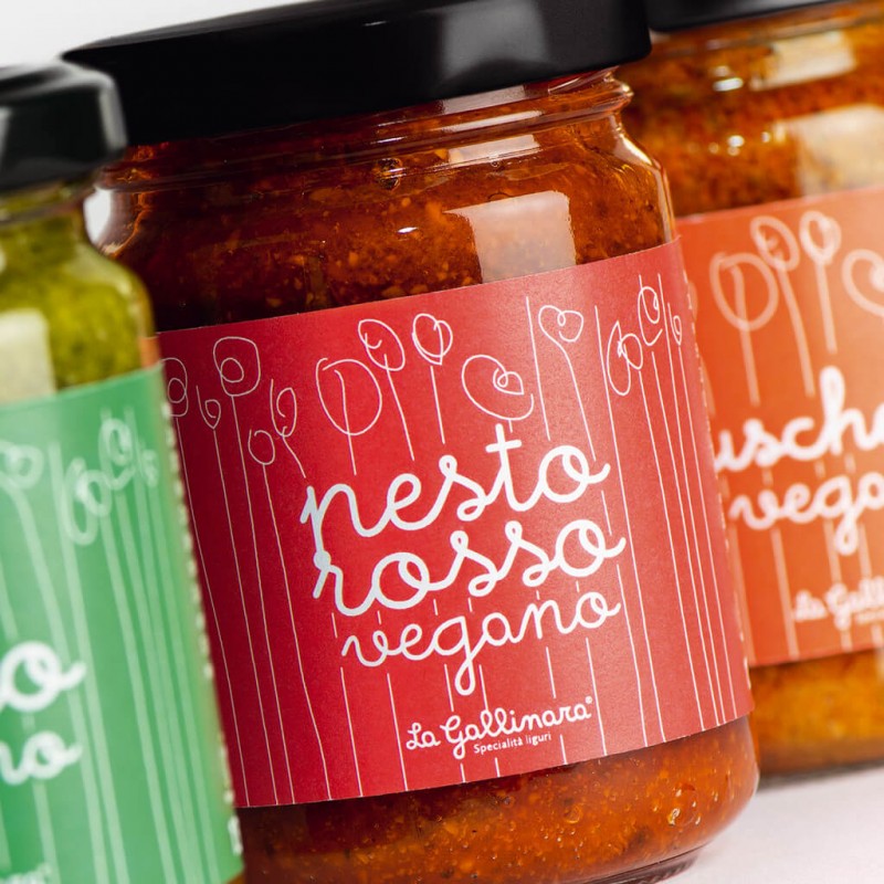 Pesto Rosso vegano, pesto ze susenych rajcat, veganske, La Gallinara - 130 g - Sklenka Pesto Rosso vegano, pesto ze susenych rajcat, veganske, La Gallinara - 130 g - Sklenka