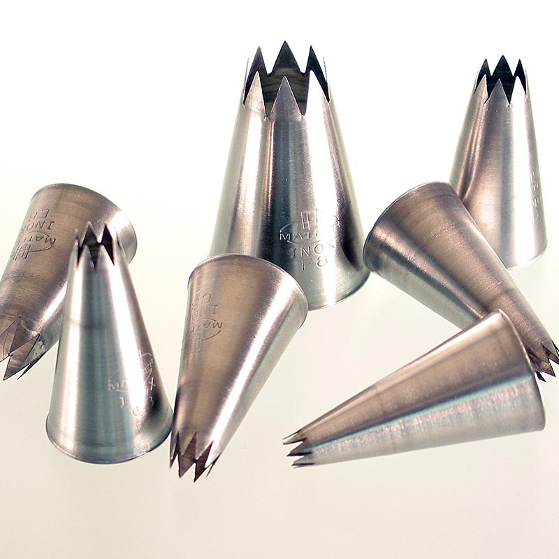 Piping bag nozzle set, star-shaped, made of metal - 6 pcs. - PE can