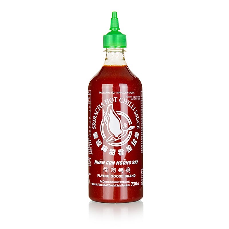 Cili omacka - Sriracha, pikantna, flasa na lisovanie, Flying Goose - 730 ml - PE flasa