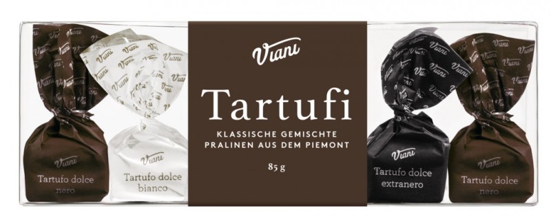 Tartufi misti cutie de 6 - editie clasica, amestec de trufe de ciocolata, cutie de 6, Viani - 85 g - ambalaj
