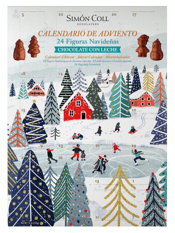 Calendario de Adviento Figuras Navidenas, Calendar de Advent cu figuri de ciocolata cu lapte, Simon Coll - 216 g - Bucata