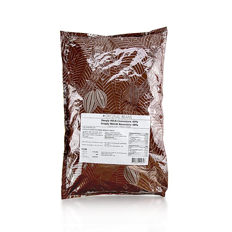 Couverture Simply Milk 40% cacao, lapte integral, picaturi, fasole originala - 2 kg - sac