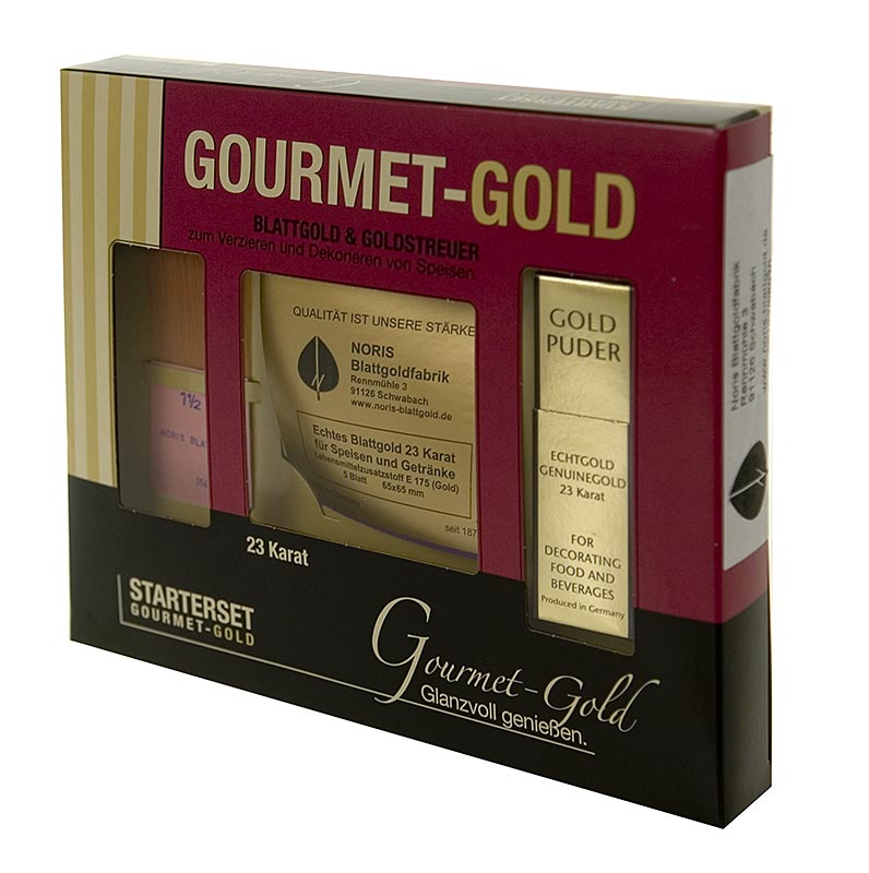Gold starter set, 5x gold leaf 65x65mm, gold powder, 22 carat, brush, E175 - 3 pcs. - carton