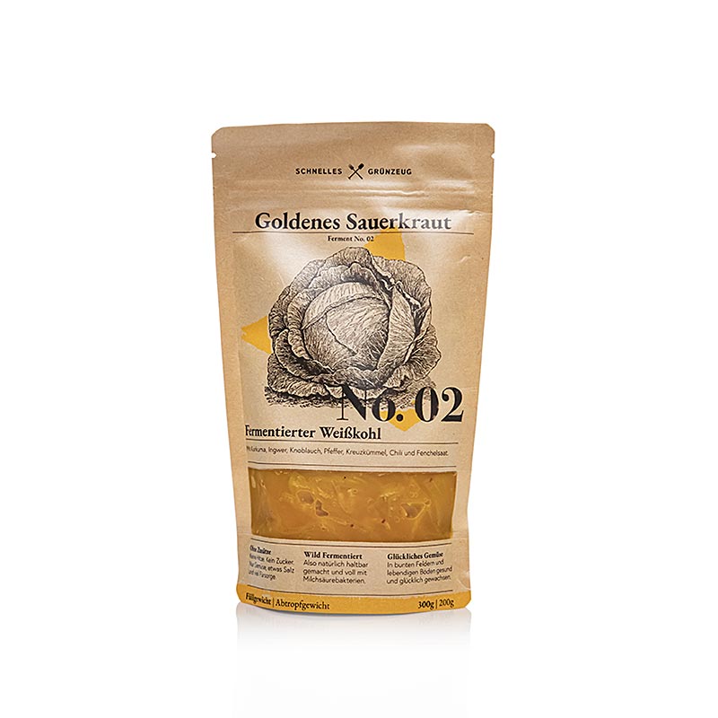 Pikavihreat - Golden Saurkraut (fermentoitu valkokaali kurkumalla) - 300g - laukku
