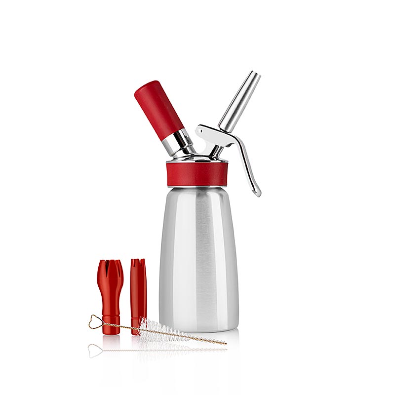 Espuma - Sproeyte, Gourmet Whip Plus, komplett, matt rustfritt stal, 250 ml, roed - 1 stk - Kartong Espuma - Sproeyte, Gourmet Whip Plus, komplett, matt rustfritt stal, 250 ml, roed - 1 stk - Kartong