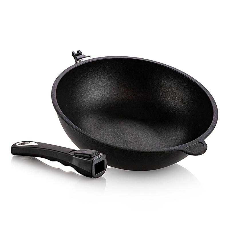 AMT gastro en fonte, poêle à wok, Ø 28cm, 11cm de haut, avec poignée amovible - 1 pc - en vrac