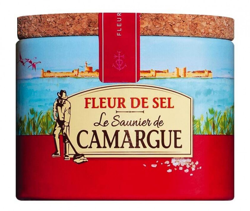 Fleur de Sel de Camargue, Fleur de Sel from France, motif box, La Baleine - 125 g - can