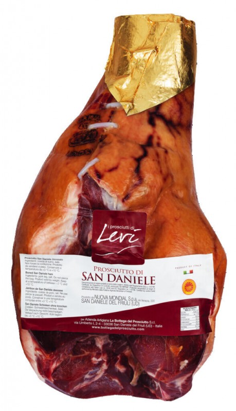 Prosciutto San Daniele DOP, disossato, Addobbo, Rohschinken, 14 Monate, o. Knochen, rundgebunden, Levi Gregoris - ca. 8 kg - Stück