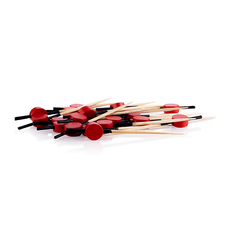 Espetos de bambu, com ponta preta, disco vermelho, 7cm, 100 pecas - 1 pedaco - caixa