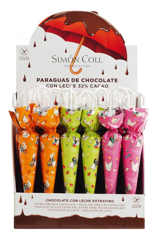 Sombrilla Pascua, izlozba, cokoladni suncobrani, izlozba, Simon Coll - 30 x 35g - displej