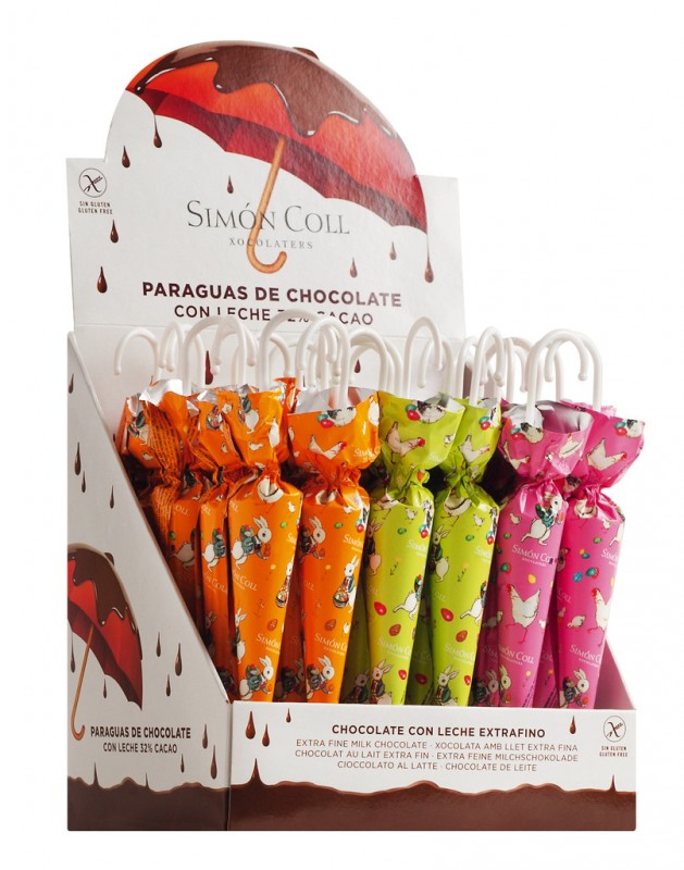 Sombrilla Pascua, display, sjokoladeparaplyer, display, Simon Coll - 30 x 35 g - vise