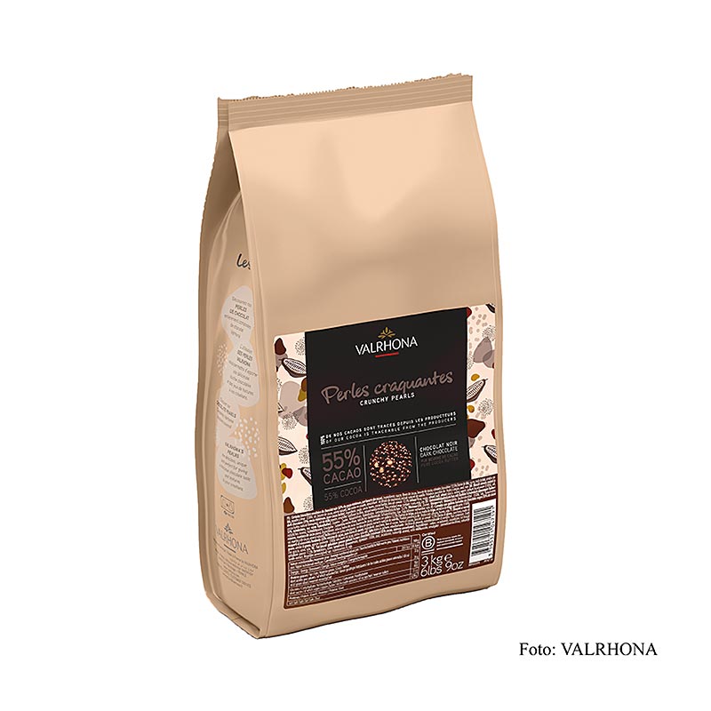 Perolas crocantes, recheio de cereais com cobertura de chocolate, 55% cacau, Valrhona - 3kg - bolsa