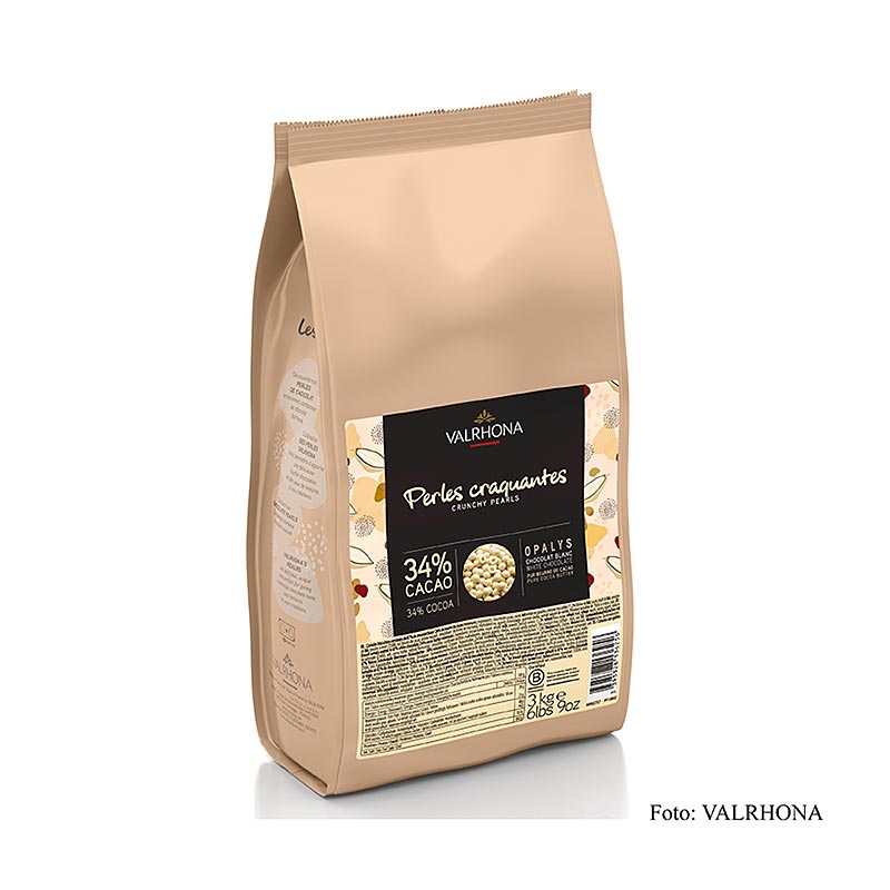 Knapperige parels, granenvulling met chocolade-coating van Opalys, wit, Valrhona - 3 kg - zak