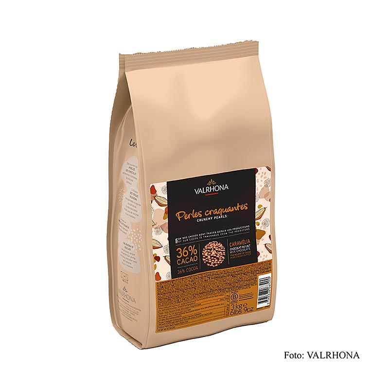 Valrhona Crunchy Pearls, gabona toltelek tejcsokolade bevonattal, 36% kakao - 3 kg - taska