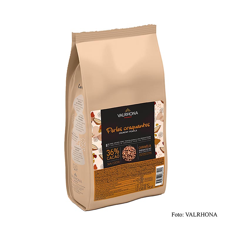 Valrhona Crunchy Pearls, farcit de cereals amb recobriment de xocolata amb llet, 36% cacau - 3 kg - bossa