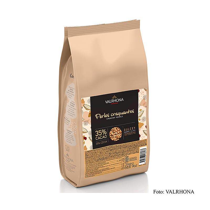 Perle croccanti, ripieno di cereali con copertura al cioccolato Dulcey, bionda, Valrhona - 3kg - borsa