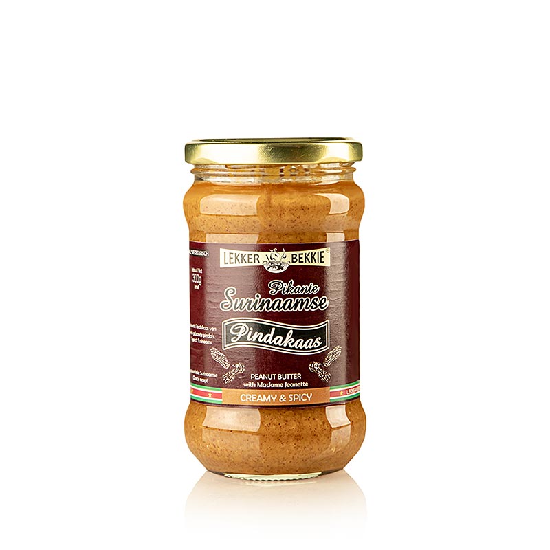 Peanut Butter Spicy Surinaamse, creamy and spiced, Lekker Bekkie - 300g - Glass