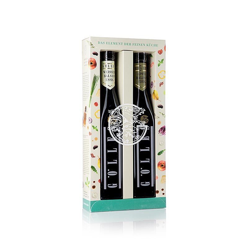 Set de vinagre Golles Duo con balsamico: vinagre de sidra de manzana y vinagre balsamico blanco - 500ml, 2x250ml - Cartulina