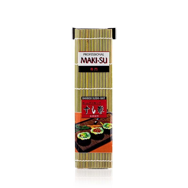 Bambus-Matte zur Sushi-Herstellung (ca. 27cm x 27cm, grünlich) flache Stäbchen - 1 Stück - Folie