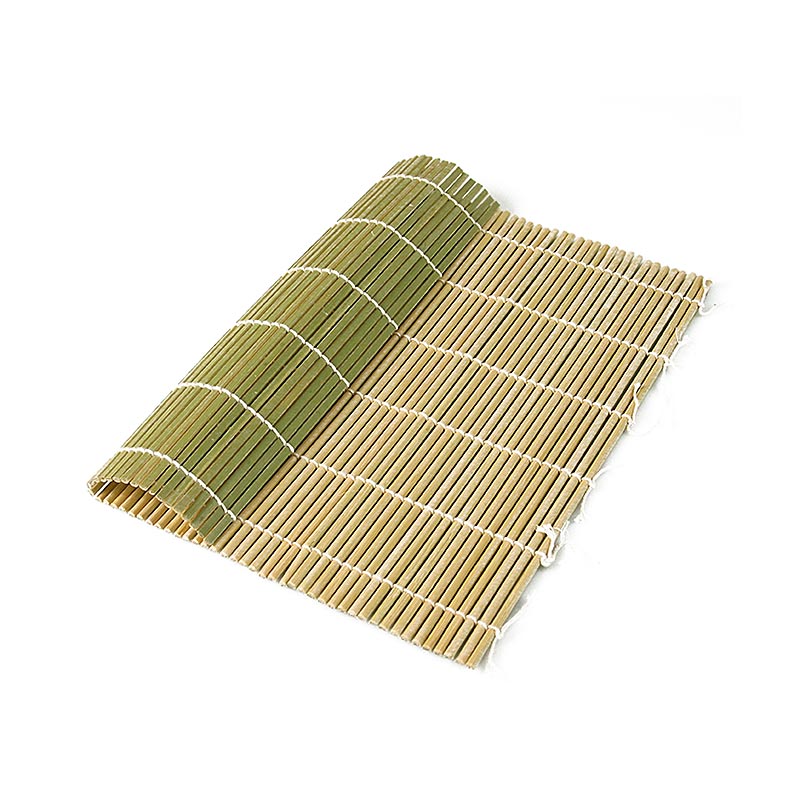 Bamboe mat voor het maken van sushi (ca. 27cm x 27cm, groenachtig) platte stokjes - 1 stuk - folie